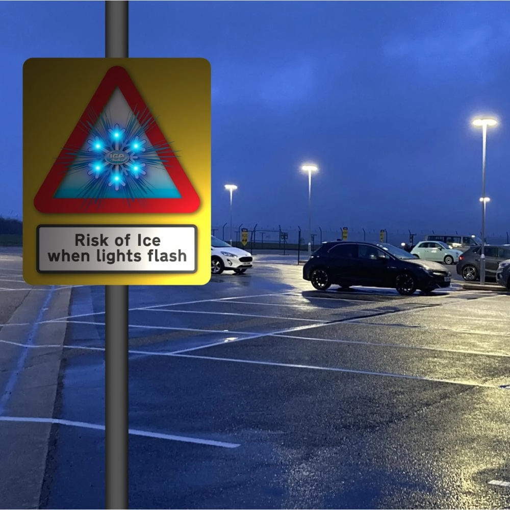 Triangle Ice Warning Flashing LED Safety Sign (Add Your Logo)