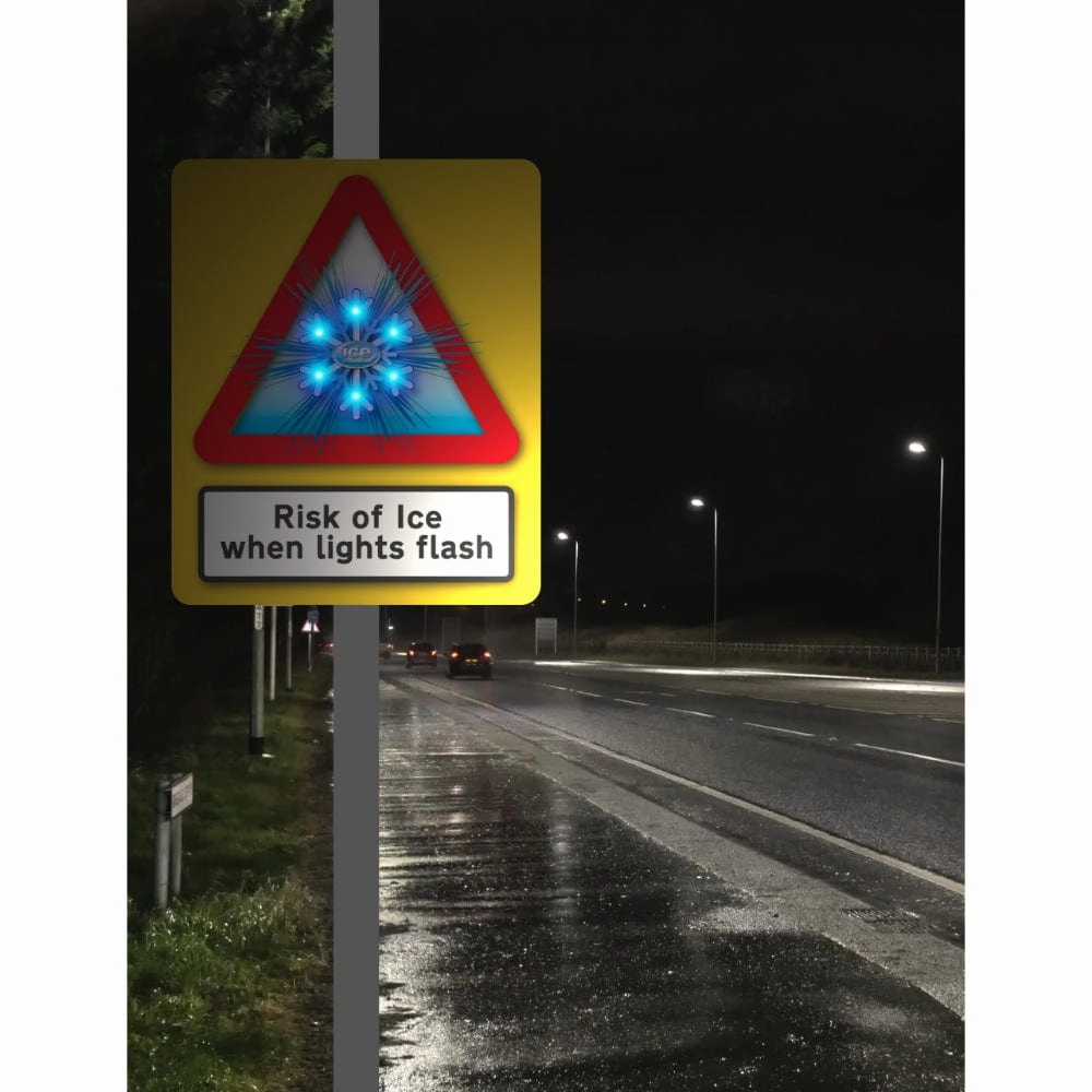 Triangle Ice Warning Flashing LED Safety Sign (Add Your Logo)