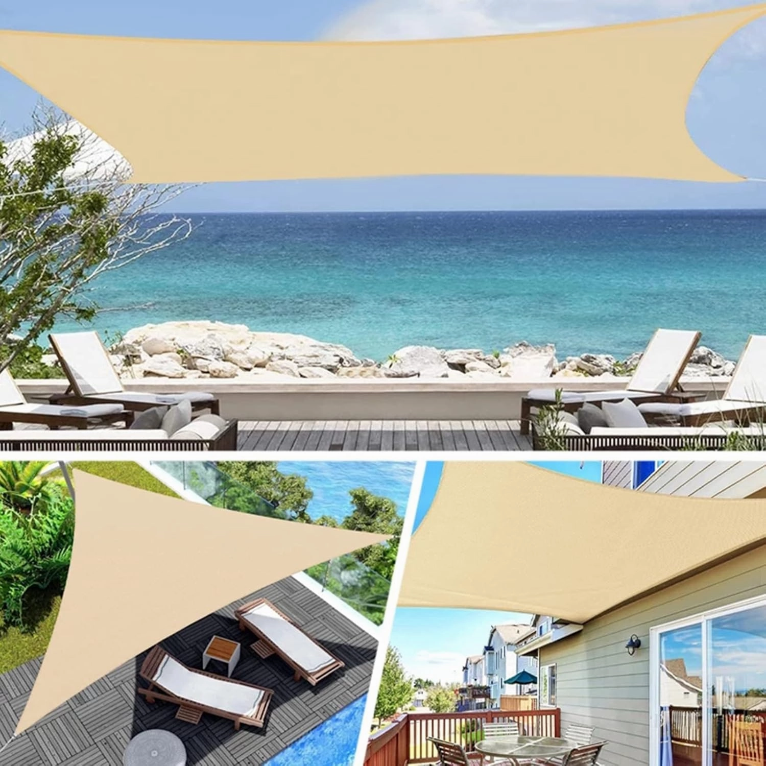 Triangular Sun Shade Sail, Waterproof Sunscreen Awning, Heavy Duty Shade Cloth for Patios, Lawn, Porch, Backyard, Pergola or Outdoor Activities (H 4x4x4m)