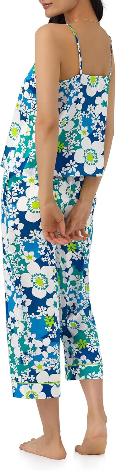 Trina Turk x BedHead Pajamas Womens PJ Set, Soft Silk Cami Tank Crop Pant Lounge Set