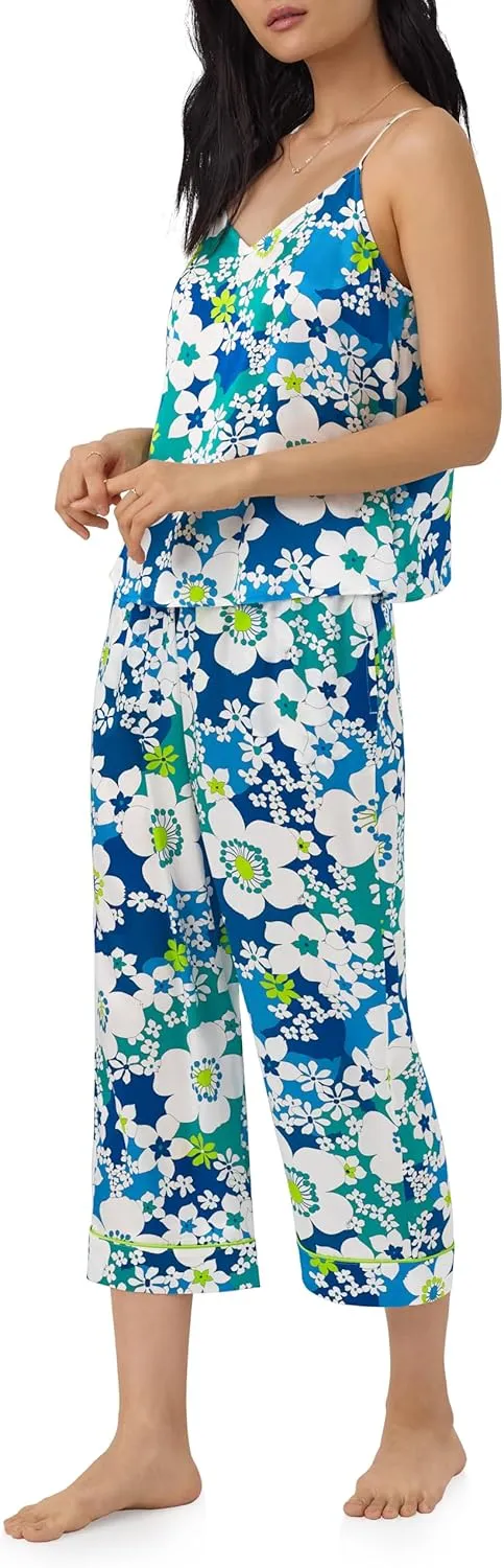 Trina Turk x BedHead Pajamas Womens PJ Set, Soft Silk Cami Tank Crop Pant Lounge Set