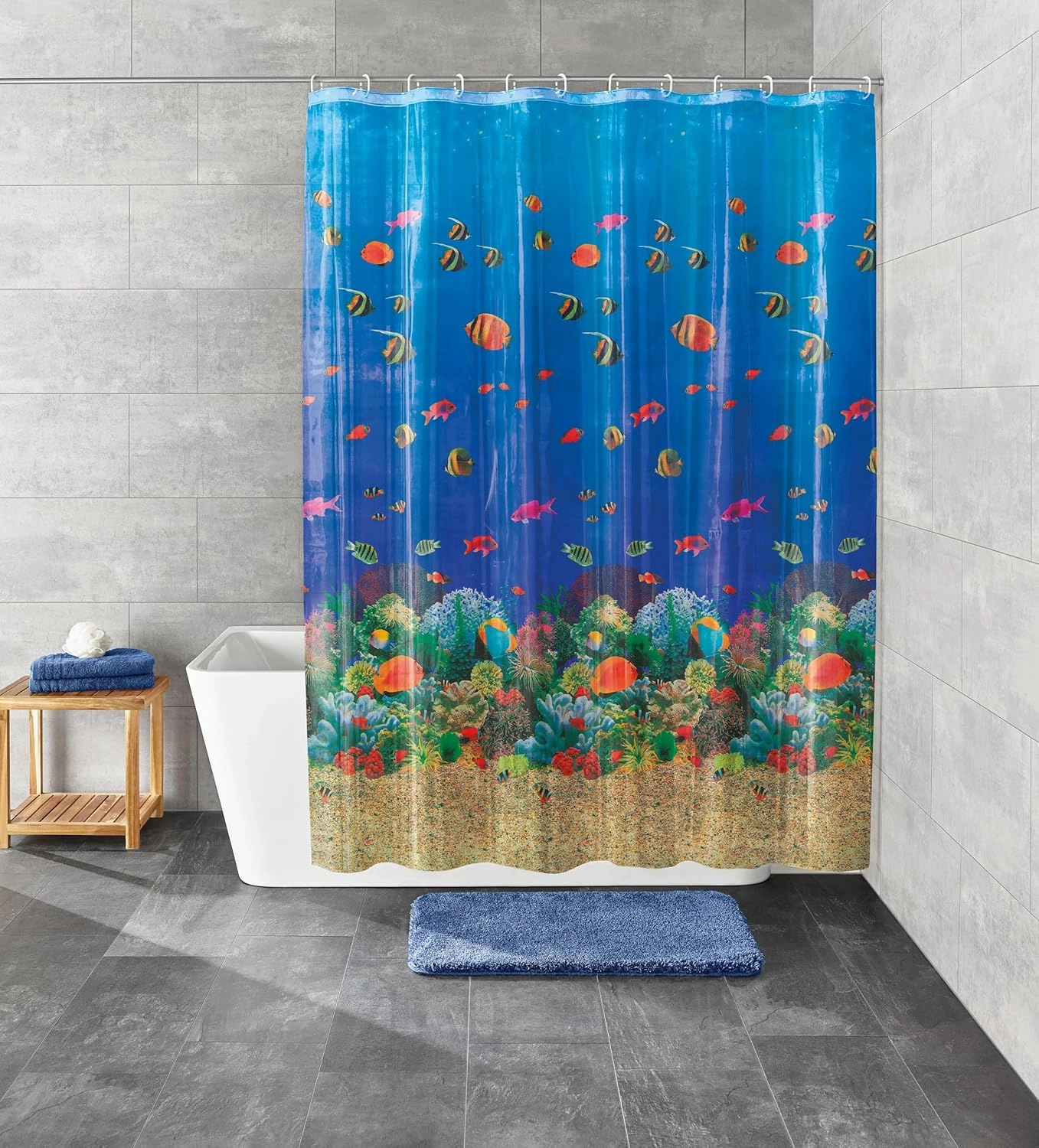 Tropical Reef PVC Free 100% Peva Shower Curtain 70.9x78.7in [180x200cm] – Blue