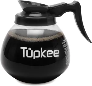 Tupkee Commercial Coffee Pot Replacement - SHATTER-RESISTANT Restaurant Glass Decanter Carafe - 64 oz 12 Cup, Black Handle/Regular, Compatible with Wilbur Curtis, Bloomfield, Bunn Coffee Pot