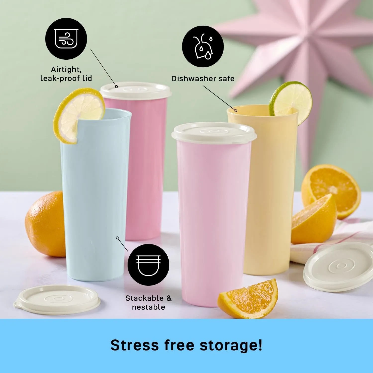 Tupperware Tumbler Set, 12 Count, Dishwasher Safe and BPA Free (12 Tumblers, 12 Lids, 16 fl oz each)