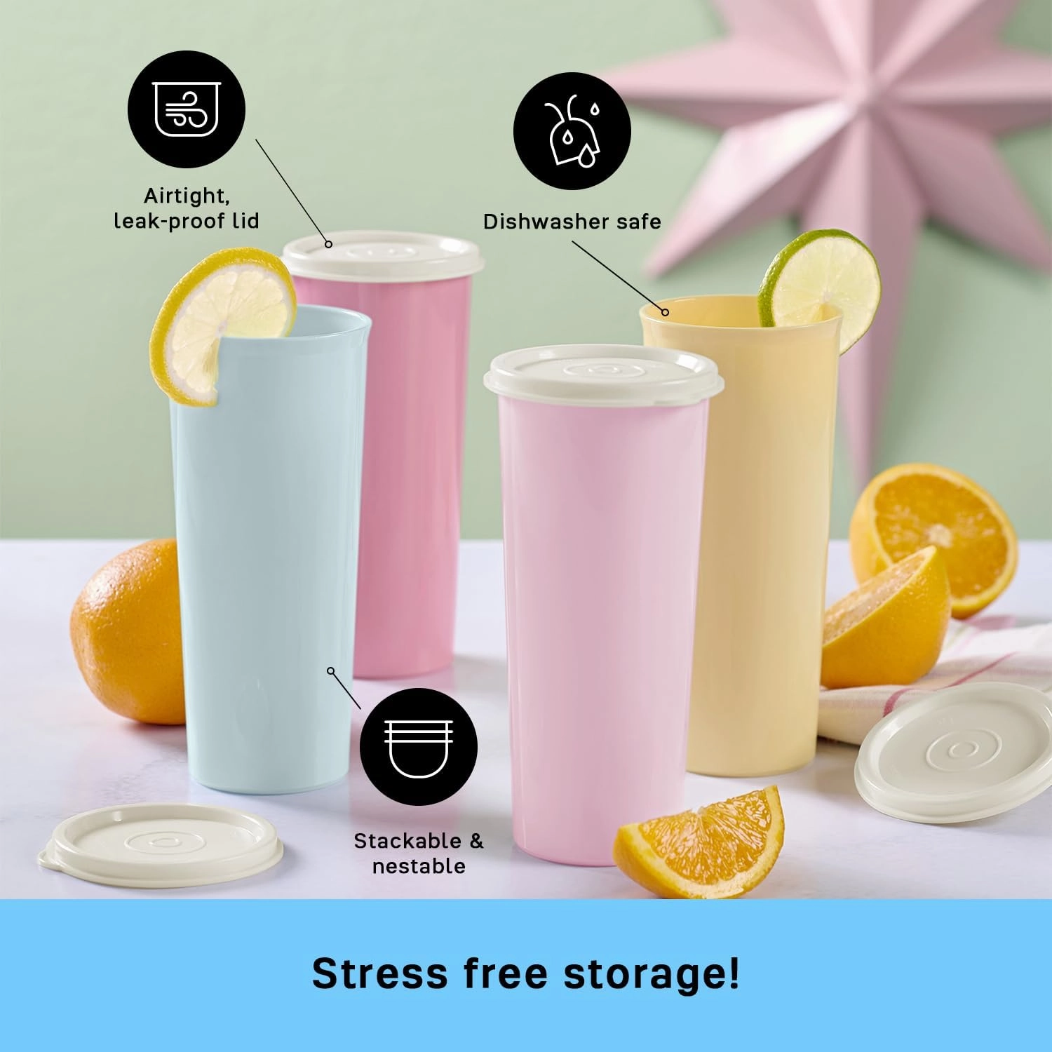 Tupperware Tumbler Set, 12 Count, Dishwasher Safe and BPA Free (12 Tumblers, 12 Lids, 16 fl oz each)
