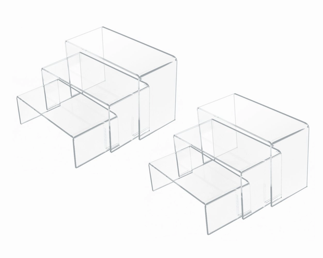 U-Shaped Acrylic Risers 3, 4 and 5 Inches Wide Set of 6 Clear Risers for Display