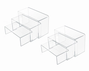U-Shaped Acrylic Risers 3, 4 and 5 Inches Wide Set of 6 Clear Risers for Display