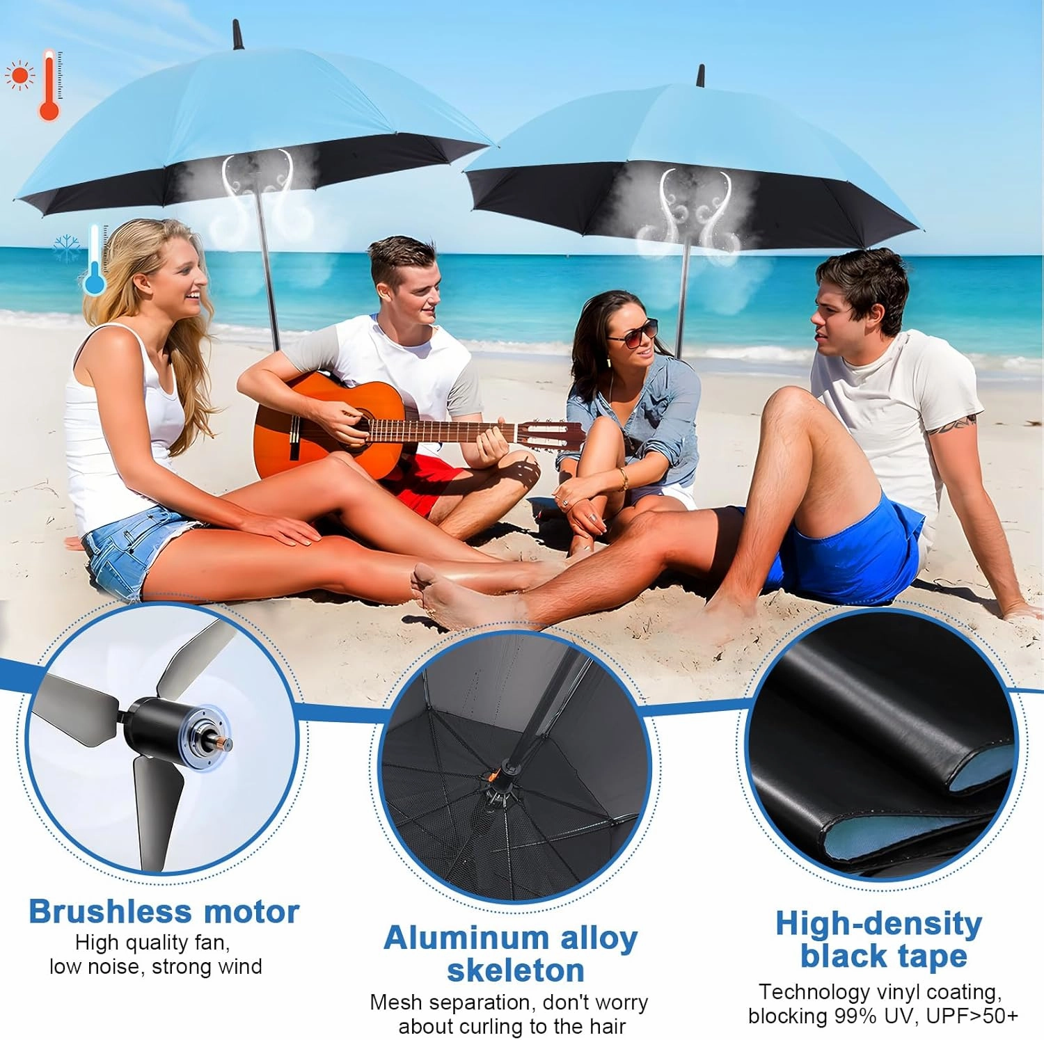 Umbrella with fan and mist spray,Rechargeable - Ultimate Solution for Cooling & UV Protection - Ideal for Summer, Beach, Outdoor Sports, Golf, Fishing Activities.