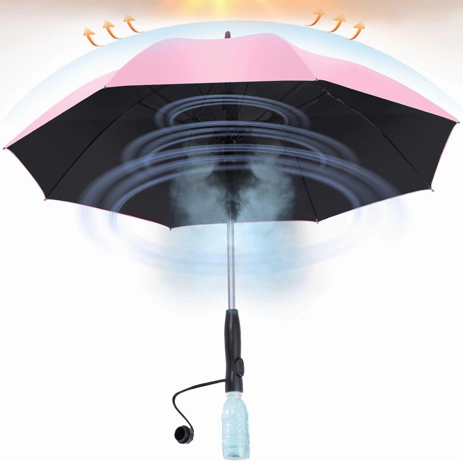 Umbrella with fan and mist spray,Rechargeable - Ultimate Solution for Cooling & UV Protection - Ideal for Summer, Beach, Outdoor Sports, Golf, Fishing Activities.