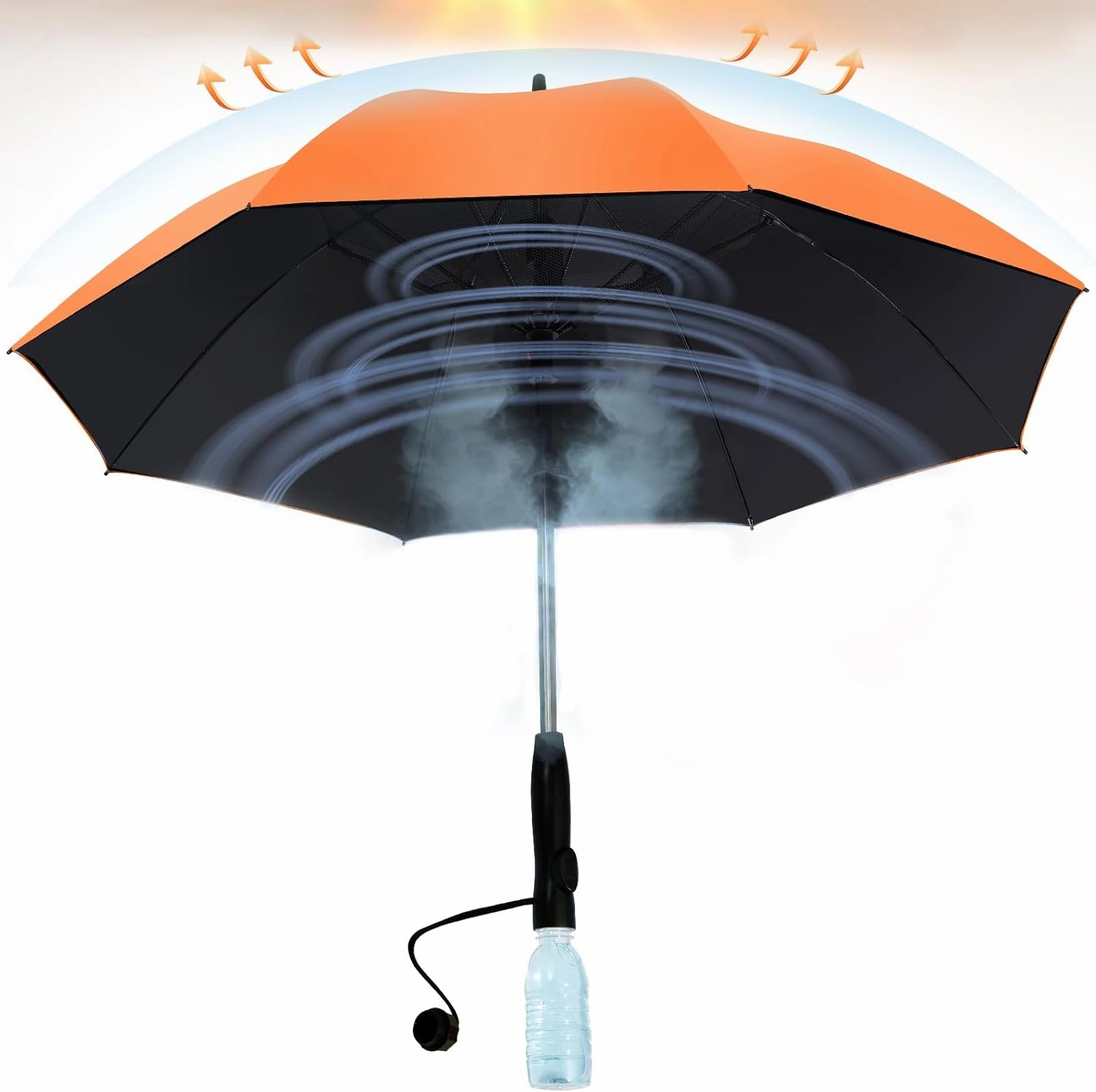 Umbrella with fan and mist spray,Rechargeable - Ultimate Solution for Cooling & UV Protection - Ideal for Summer, Beach, Outdoor Sports, Golf, Fishing Activities.