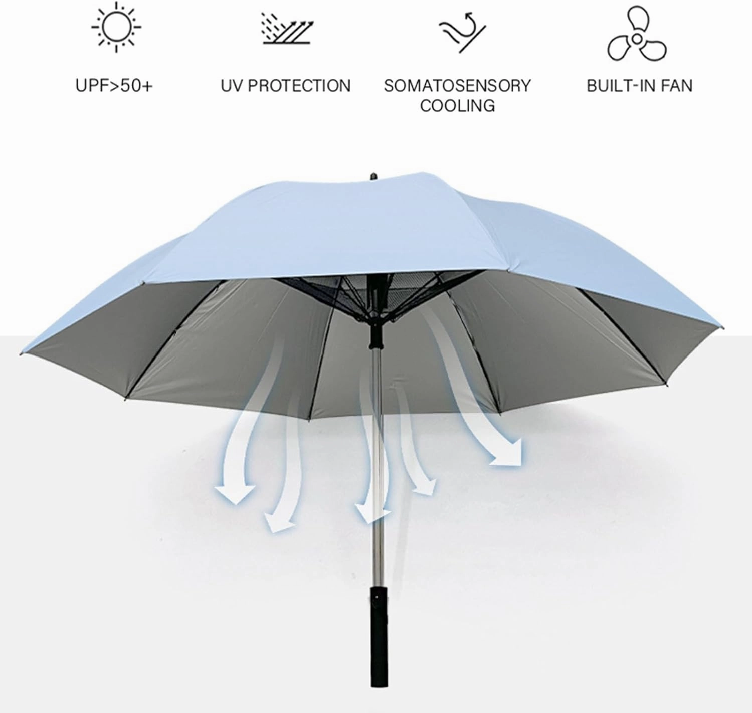 Umbrella with Fan Long Handle Creative Golf Fishing Umbrella Windproof Reinforced Sunny and Rainy UV-Proof Umbrella
