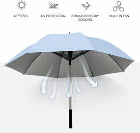 Umbrella with Fan Long Handle Creative Golf Fishing Umbrella Windproof Reinforced Sunny and Rainy UV-Proof Umbrella