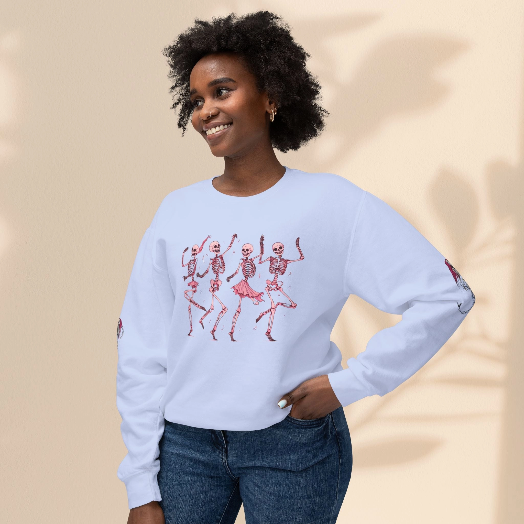 Unisex Lightweight Crewneck Sweatshirt - Dancing Skeletons