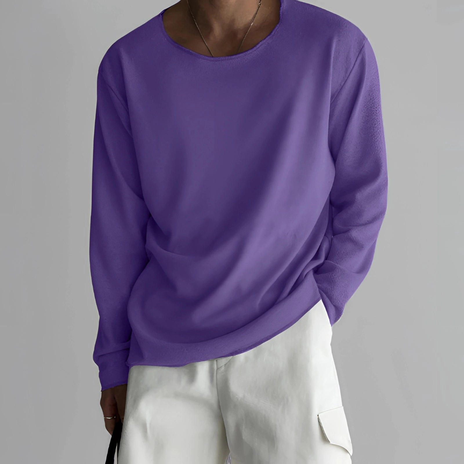 Unisex Lightweight Long-Sleeve Crewneck White T-Shirt