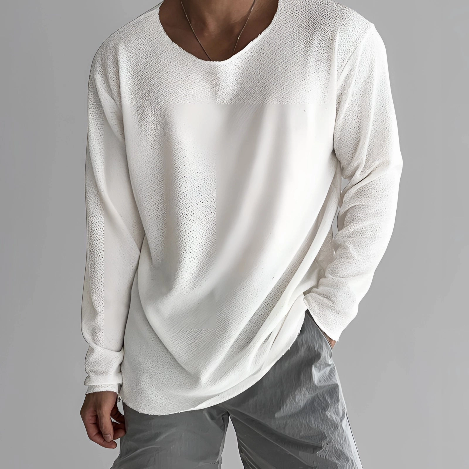 Unisex Lightweight Long-Sleeve Crewneck White T-Shirt