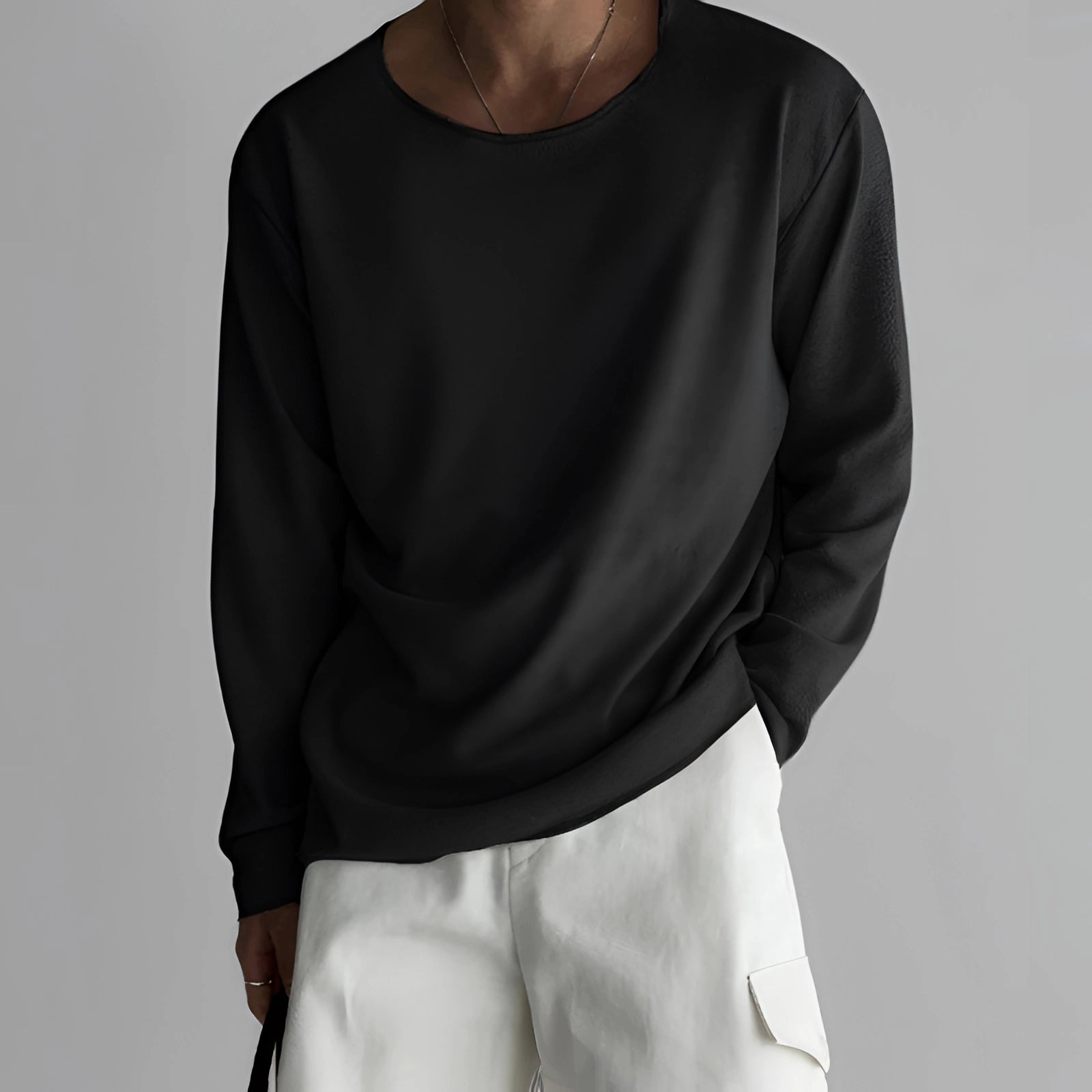 Unisex Lightweight Long-Sleeve Crewneck White T-Shirt