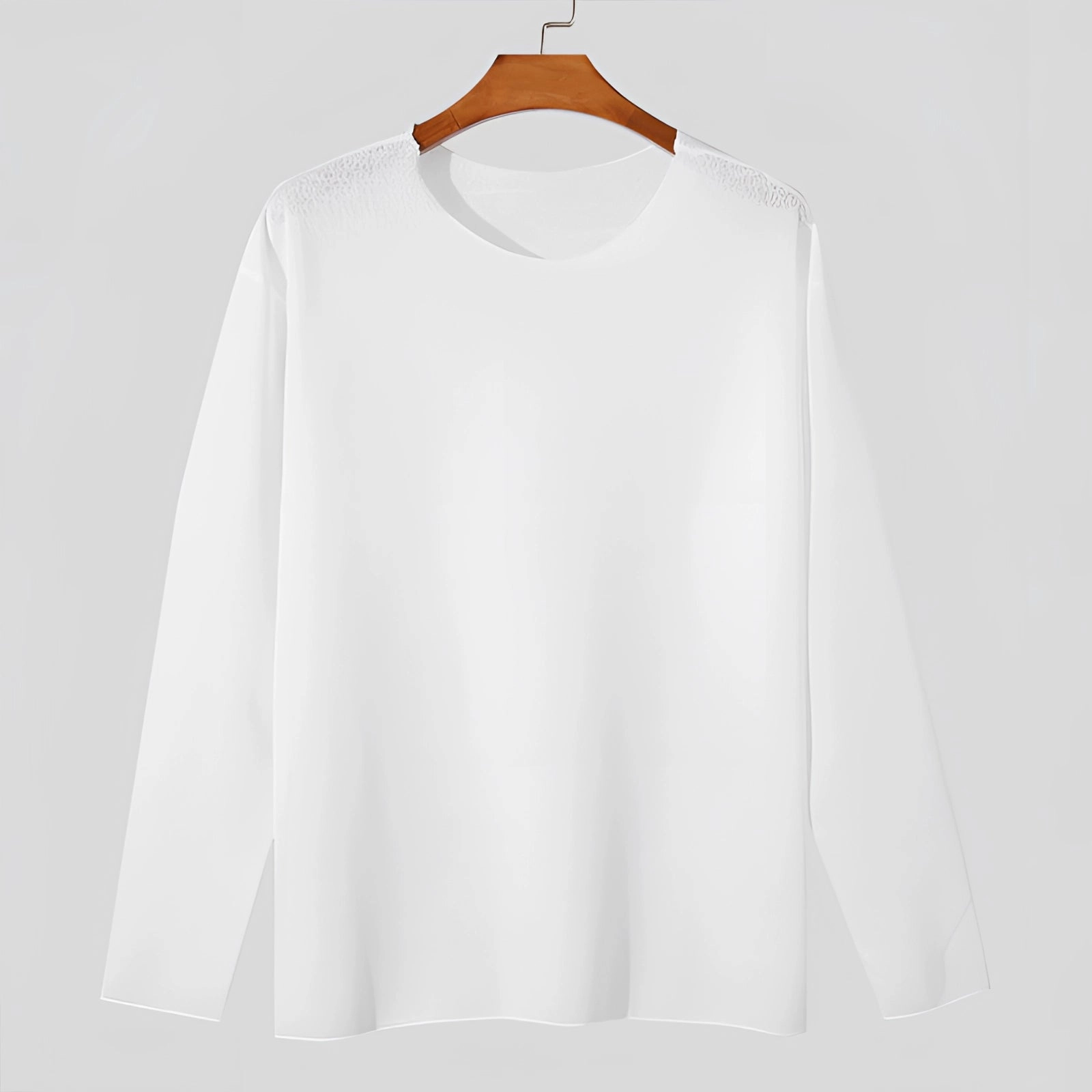 Unisex Lightweight Long-Sleeve Crewneck White T-Shirt