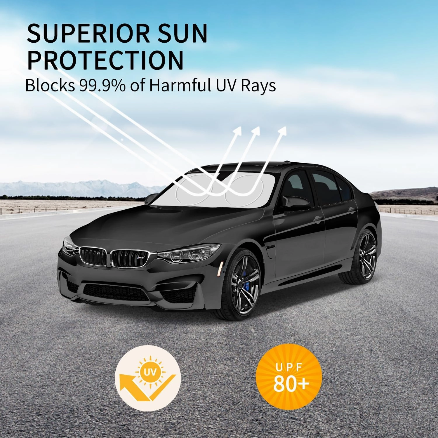 Universal Car Windshield Sun Shade, Innovative No-Light-Pass Technology for Maximum Protection, Foldable Sunshade with Cut-Out Keeps Car Cool, Fit for Cars, Trucks, SUVs, X-Large (65.7*36.4 In)