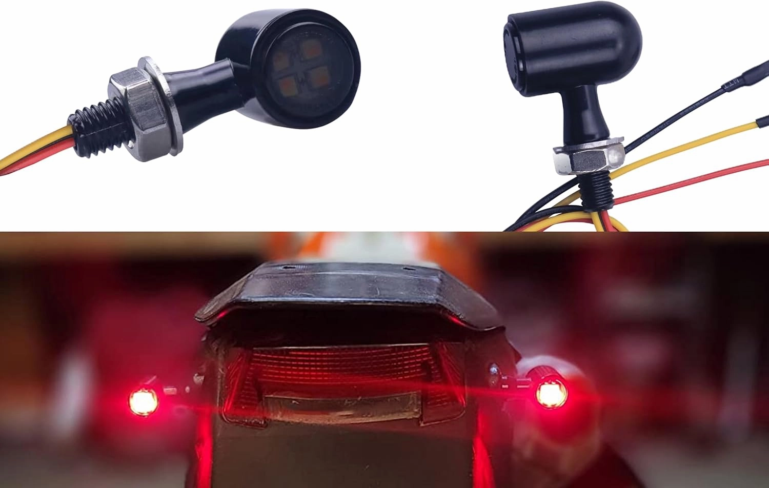 Universal Motorcycle Rear LED Turn Signals, Mini Brake Tail Lights Compatible with Harley K-a-w-a-s-a-k-i Triumph Suzuki Honda Yamaha