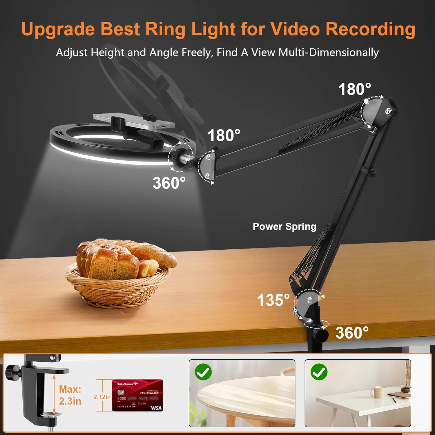Upgrade Ring Light Overhead Camera Phone Mount for Desk, Evershop 10” Selfie Light with Stand Tripod for iPhone, Light with Phone Holder for Video Recording,Zoom Meeting,Live Streaming Tiktok,YouTube