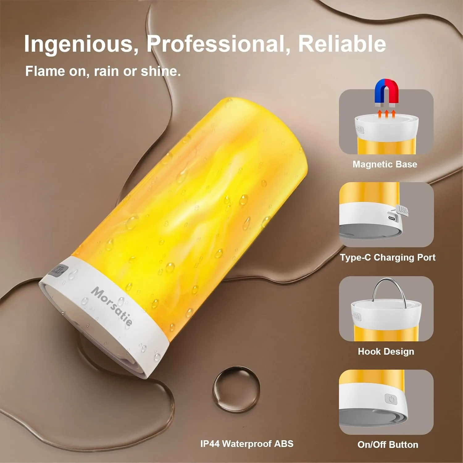 【Upgraded LED Flame Light, Rechargeable Flameless Candles with Remote & Timer, 4 Modes Battery Operated Candles, Waterproof LED Candles with Upside Down Effect for Indoor Outdoor 1 PCS