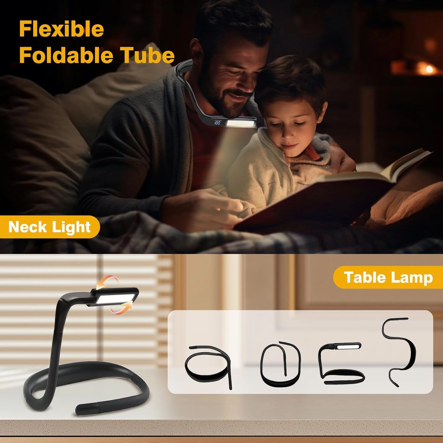 Upgraded Neck Reading Light with Digital Display Function, 10-80Hrs Lasting Rechargeable Bed Reading Neck Lamp, with High Beam Lamp Suitable for Fishing, Camping, Repair, Outdoor Sports