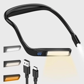 Upgraded Neck Reading Light with Digital Display Function, 10-80Hrs Lasting Rechargeable Bed Reading Neck Lamp, with High Beam Lamp Suitable for Fishing, Camping, Repair, Outdoor Sports