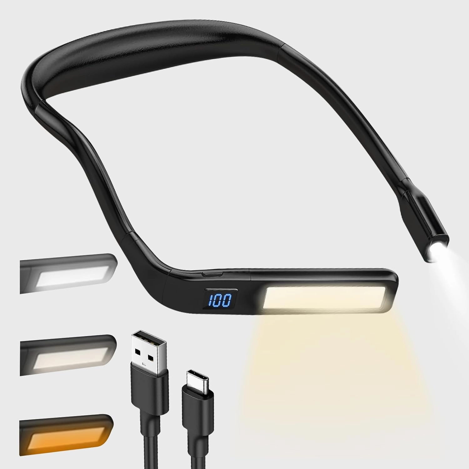 Upgraded Neck Reading Light with Digital Display Function, 10-80Hrs Lasting Rechargeable Bed Reading Neck Lamp, with High Beam Lamp Suitable for Fishing, Camping, Repair, Outdoor Sports