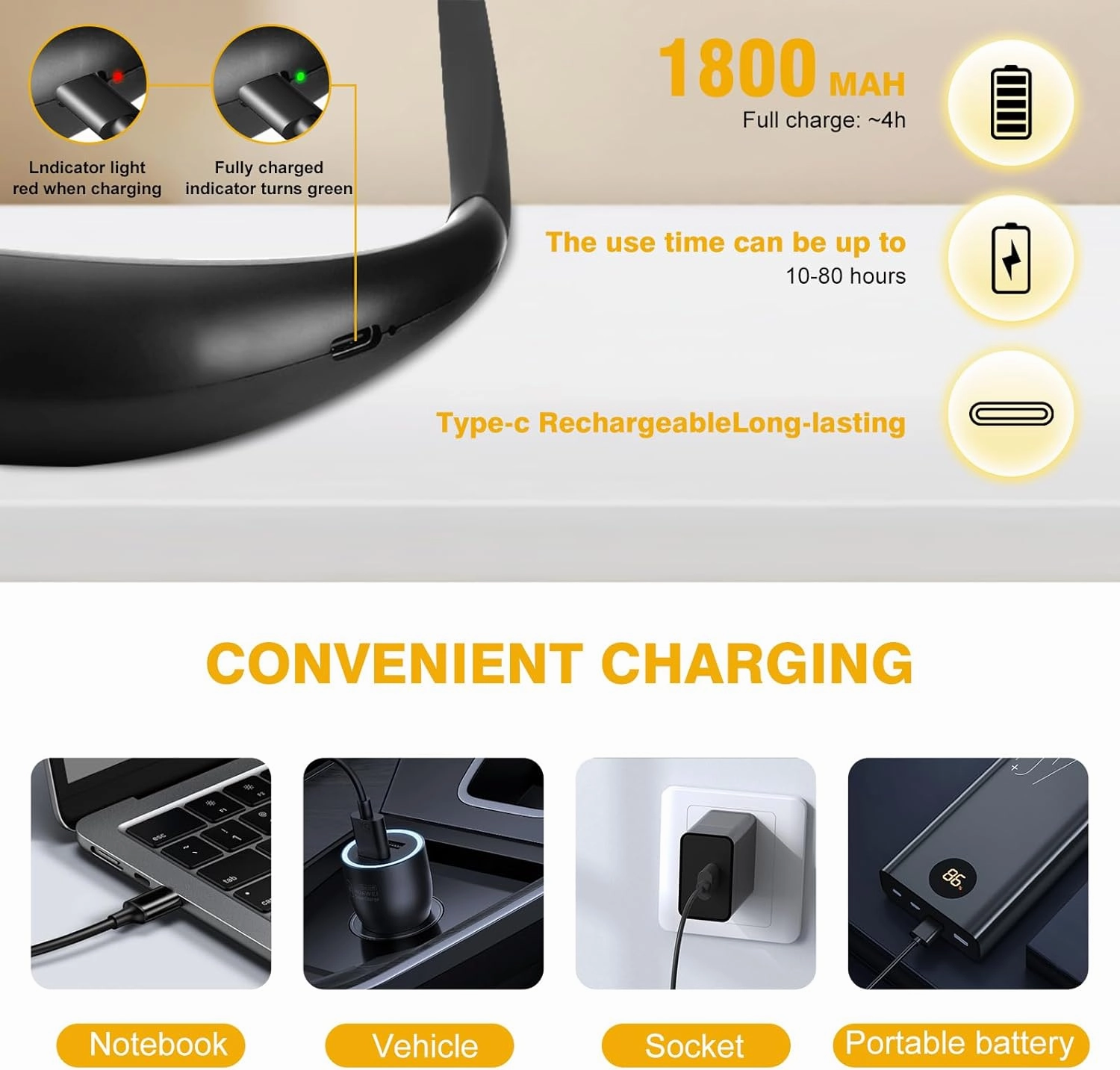 Upgraded Neck Reading Light with Digital Display Function, 10-80Hrs Lasting Rechargeable Bed Reading Neck Lamp, with High Beam Lamp Suitable for Fishing, Camping, Repair, Outdoor Sports