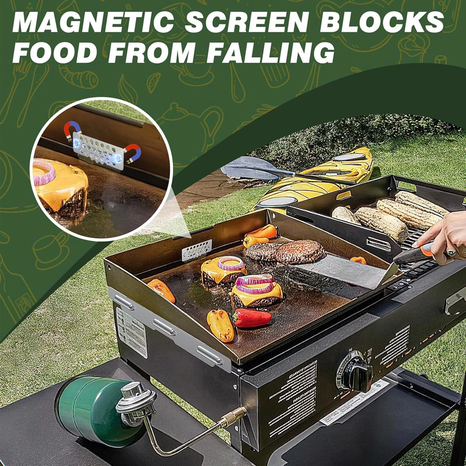 Upgraded Wind screens of Blackstone wind guards 22, Magnetic Wind Guards for Blackstone Griddle 22 with griddle grease gate, Protect Flame Hold Heat, Save Propane