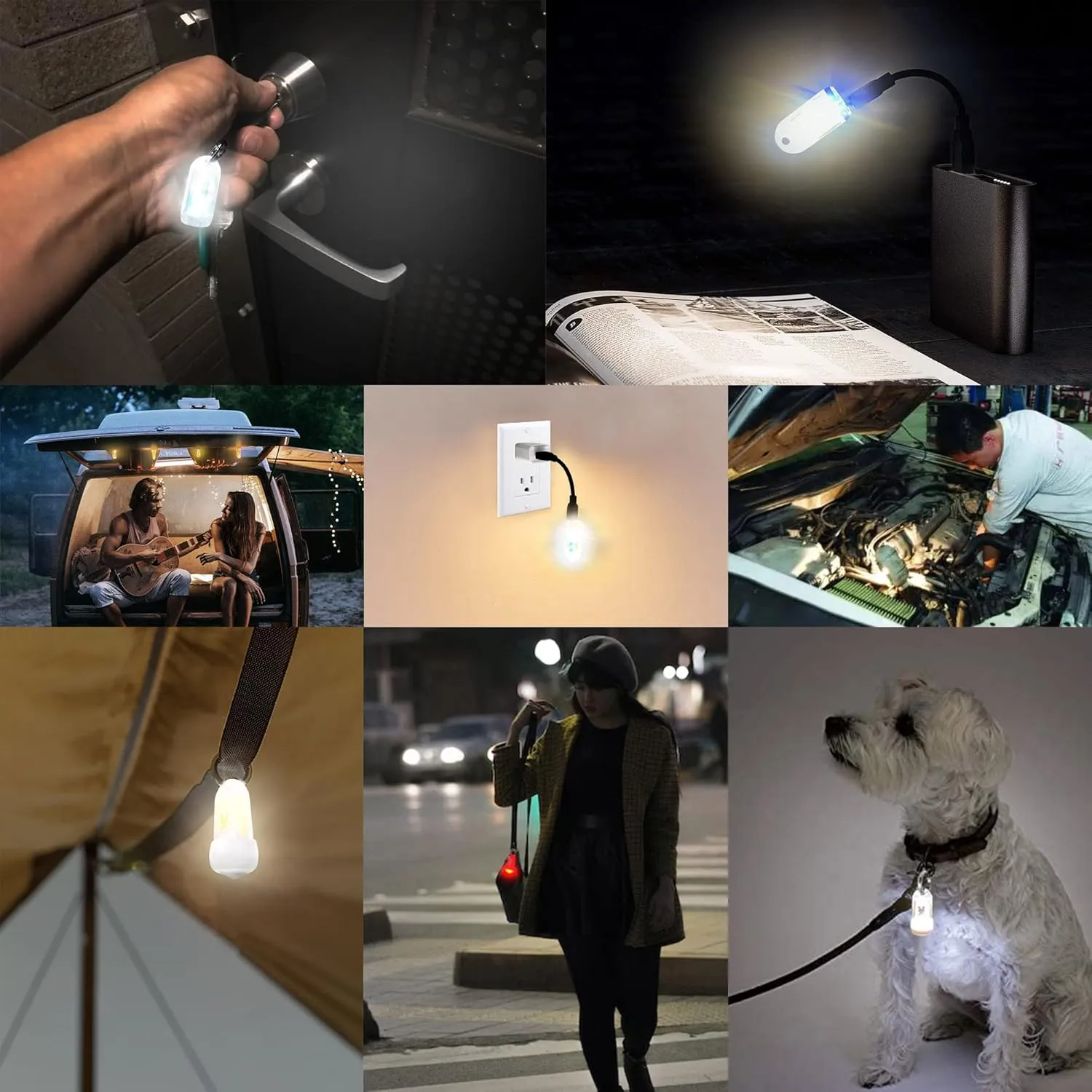USB Mini LED Lantern, 2 Pack Waterproof EDC Keychain LED Flashlight for Camping, Type-C Rechargeable Battery Small Stick Lamp Puck Dog Collar Torch Light (Green Red)