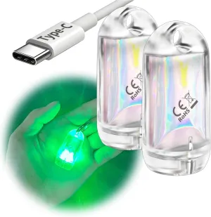 USB Mini LED Lantern, 2 Pack Waterproof EDC Keychain LED Flashlight for Camping, Type-C Rechargeable Battery Small Stick Lamp Puck Dog Collar Torch Light (Green Red)