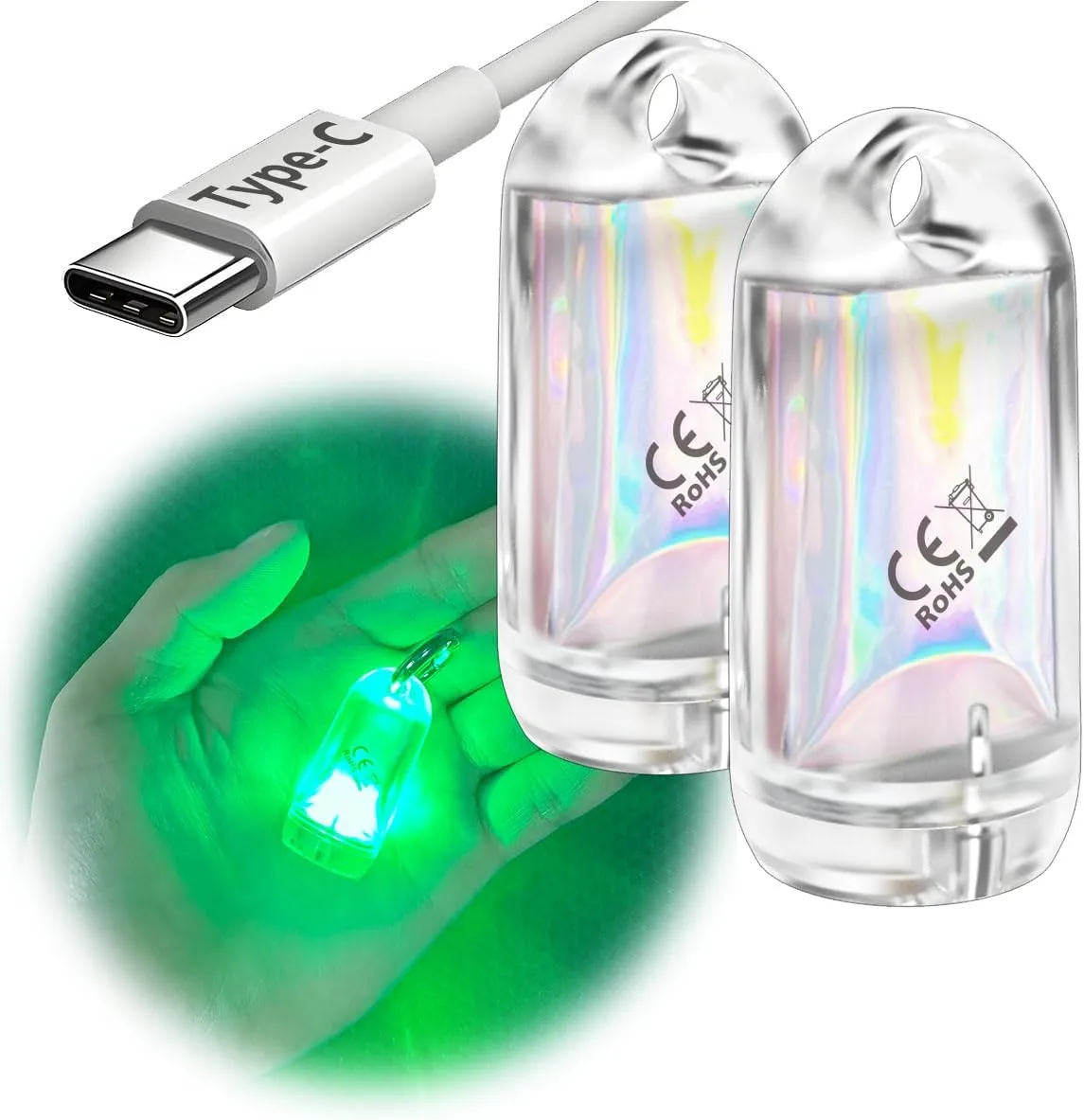 USB Mini LED Lantern, 2 Pack Waterproof EDC Keychain LED Flashlight for Camping, Type-C Rechargeable Battery Small Stick Lamp Puck Dog Collar Torch Light (Green Red)