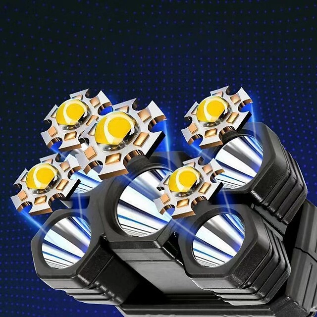 USB Rechargeable LED Head Lamp, Portable 5 LEDs Headlight Torch Work Light for Travel, Camping, Fishing, Hunting