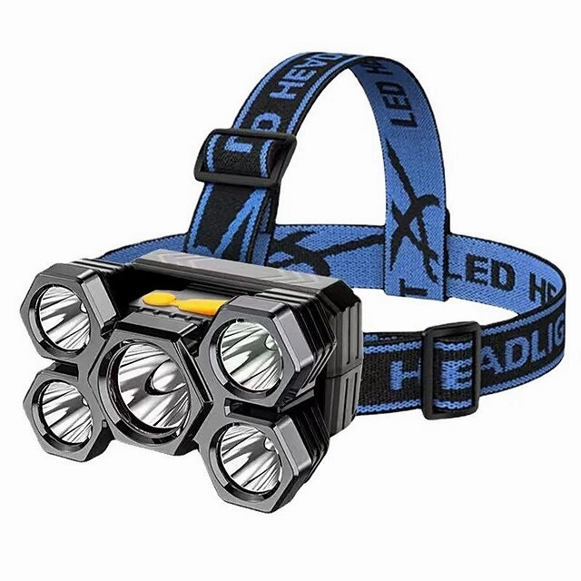 USB Rechargeable LED Head Lamp, Portable 5 LEDs Headlight Torch Work Light for Travel, Camping, Fishing, Hunting