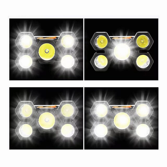 USB Rechargeable LED Head Lamp, Portable 5 LEDs Headlight Torch Work Light for Travel, Camping, Fishing, Hunting