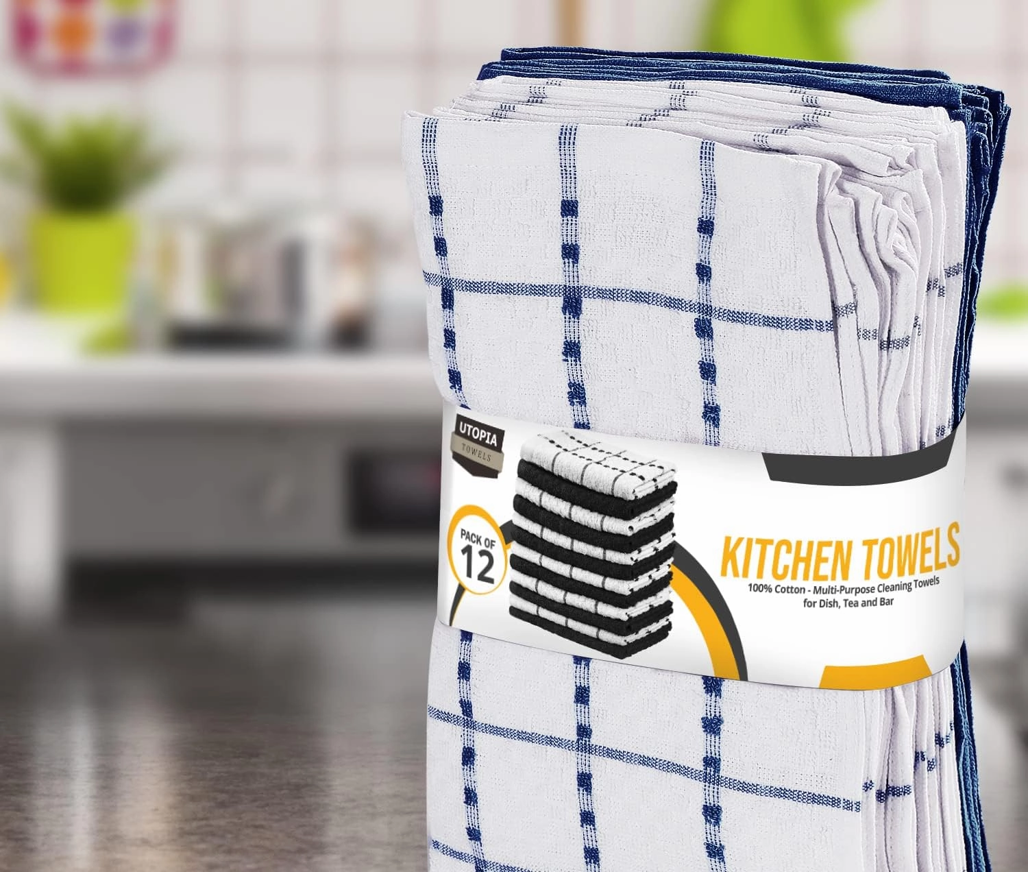Utopia Kitchen Towels 12 Pack, 15 by 25 Inches, 100% Ring Spun Cotton Super Soft and Absorbent Linen Dish, Tea and Bar Towels Set, Navy