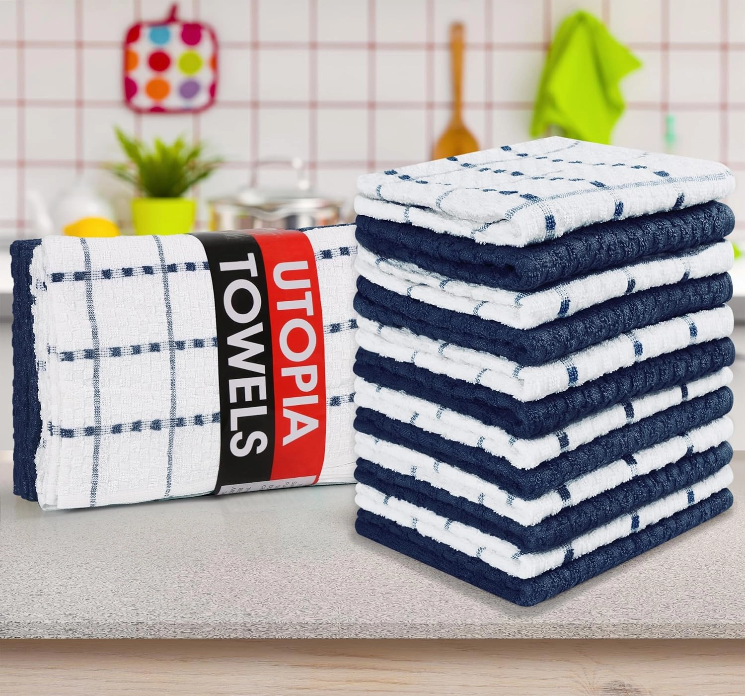 Utopia Kitchen Towels 12 Pack, 15 by 25 Inches, 100% Ring Spun Cotton Super Soft and Absorbent Linen Dish, Tea and Bar Towels Set, Navy