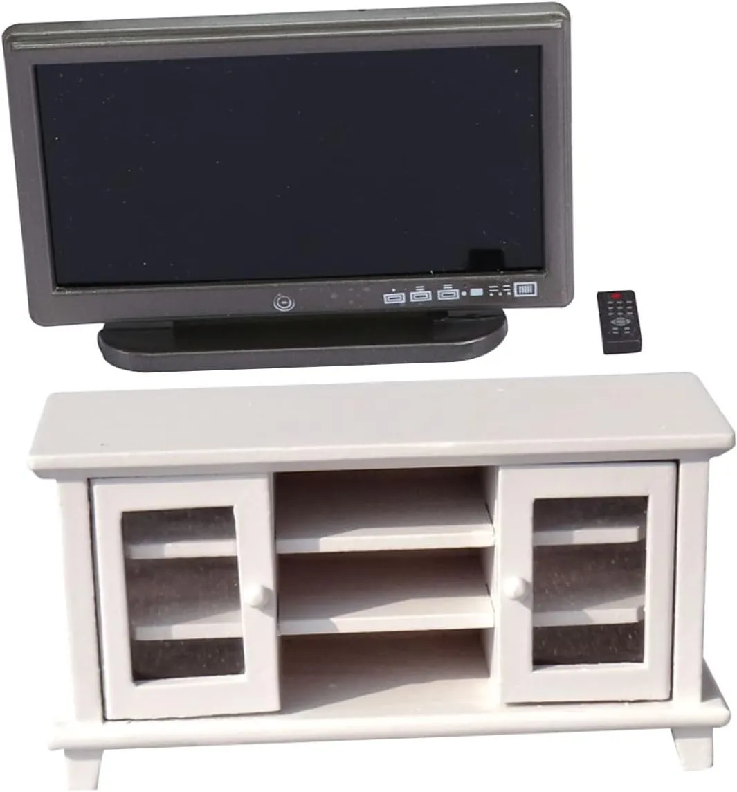 Vaguelly 1set Mini House Tv Cabinet Model Scale Dollhouse Furniture Wooden Tv Ornament Simple Design for House Decor Living Room Accessory
