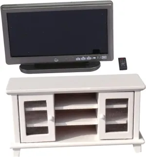 Vaguelly 1set Mini House Tv Cabinet Model Scale Dollhouse Furniture Wooden Tv Ornament Simple Design for House Decor Living Room Accessory