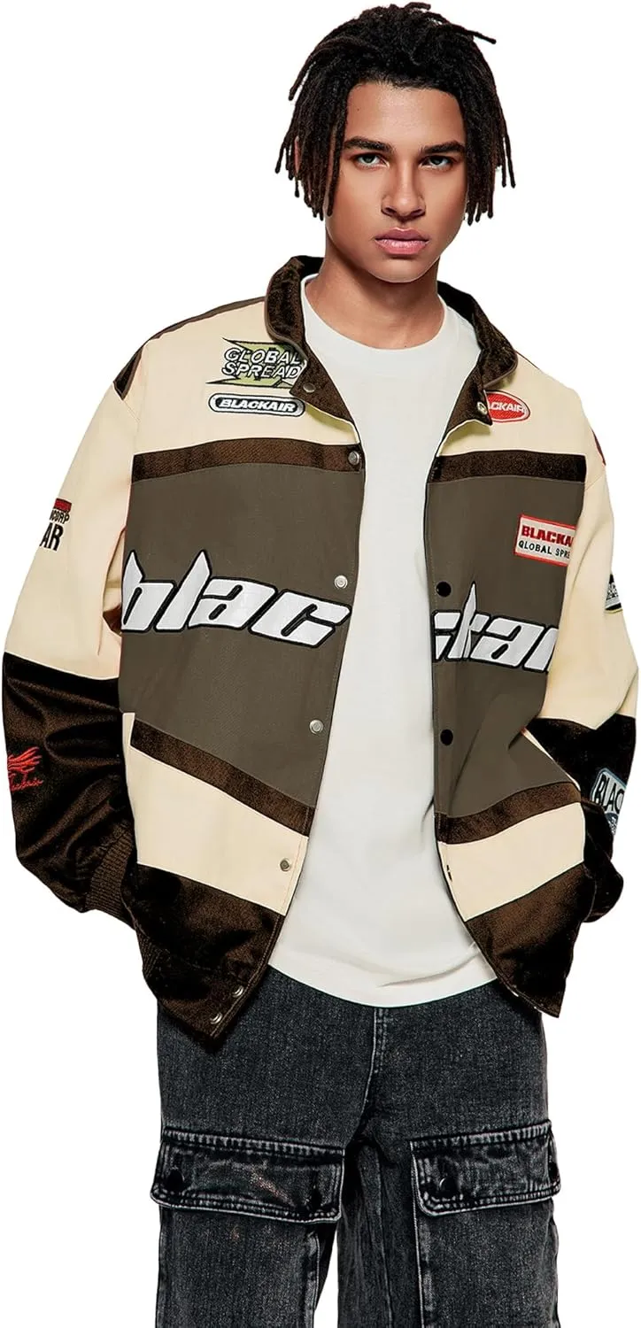 Vamtac Men's Varsity Jacket Vintage Letter Racer Oversized Baseball Bomber Unisex Streetwear Coats