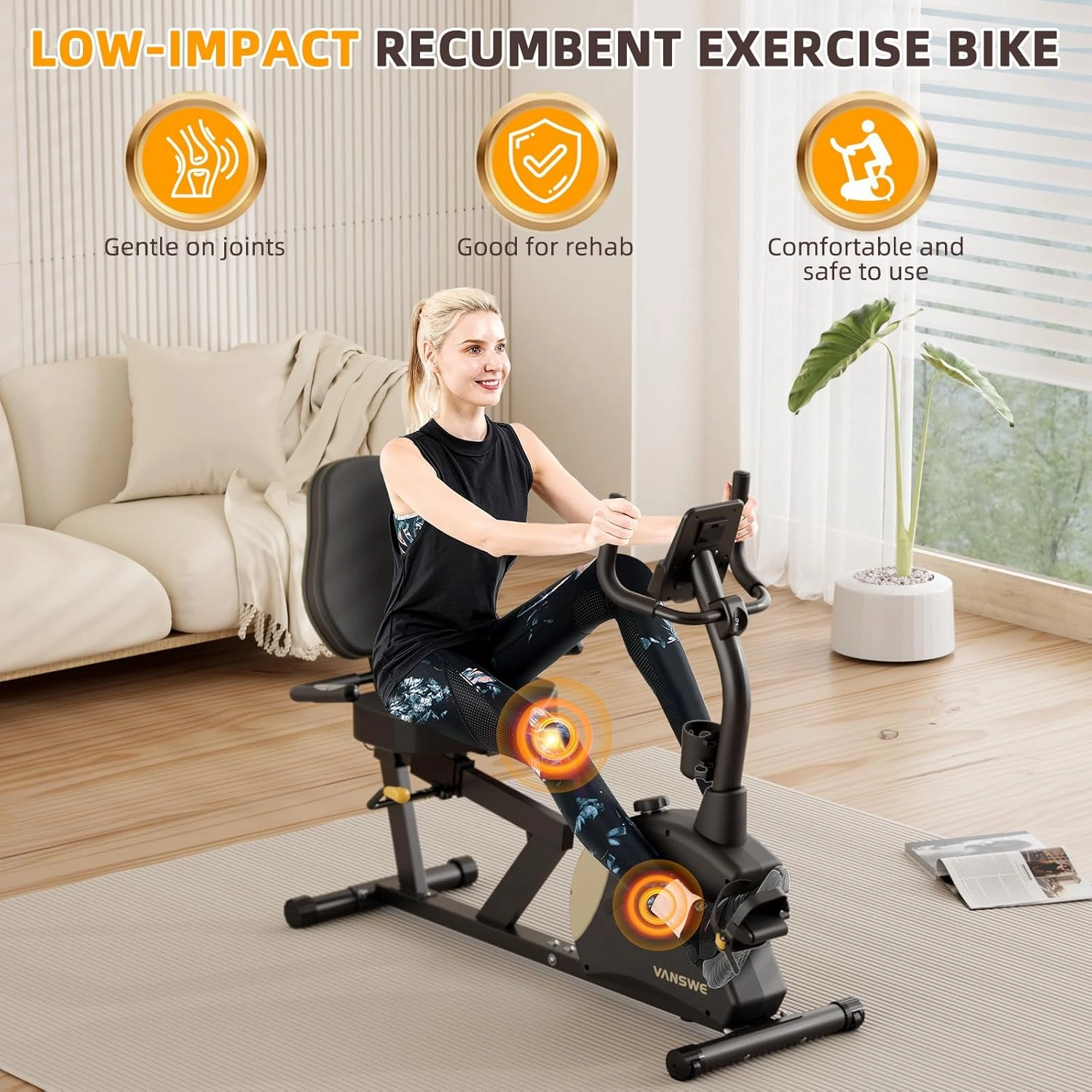 VANSWE Recumbent Exercise Bike, Recumbent Stationary Bikes for Home 400 LBS Weight Capacity, Exercise Bike for Home Seniors with Smart App and Bluetooth Connectivity, LED Display, Pulse Handle