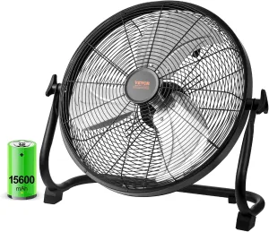 VEVOR 16'' Rechargeable Floor Fan, Portable Quiet Personal Fan for Home or Office, 360 Degree Manual Pivoting Head, Stepless Speed Regulation High Velocity, Heavy Duty Metal Industrial Cordless Fans