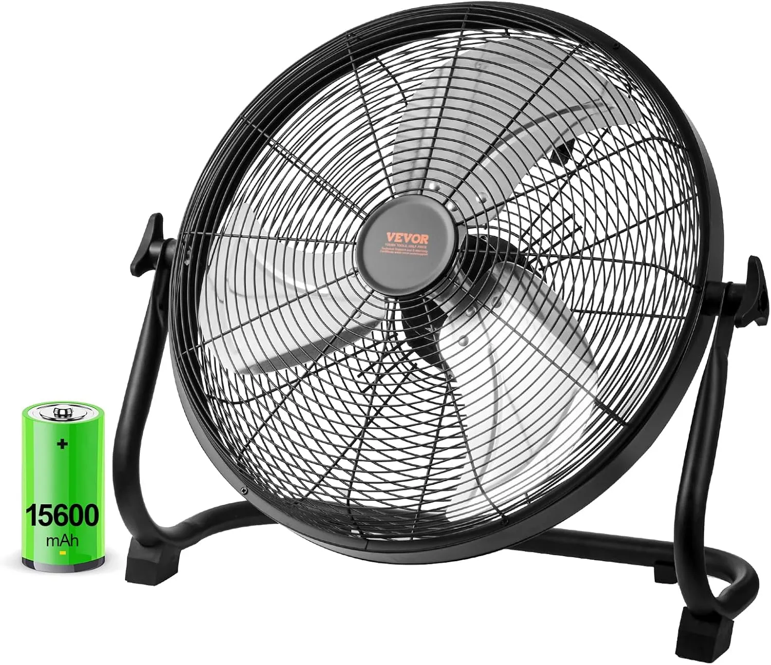 VEVOR 16'' Rechargeable Floor Fan, Portable Quiet Personal Fan for Home or Office, 360 Degree Manual Pivoting Head, Stepless Speed Regulation High Velocity, Heavy Duty Metal Industrial Cordless Fans