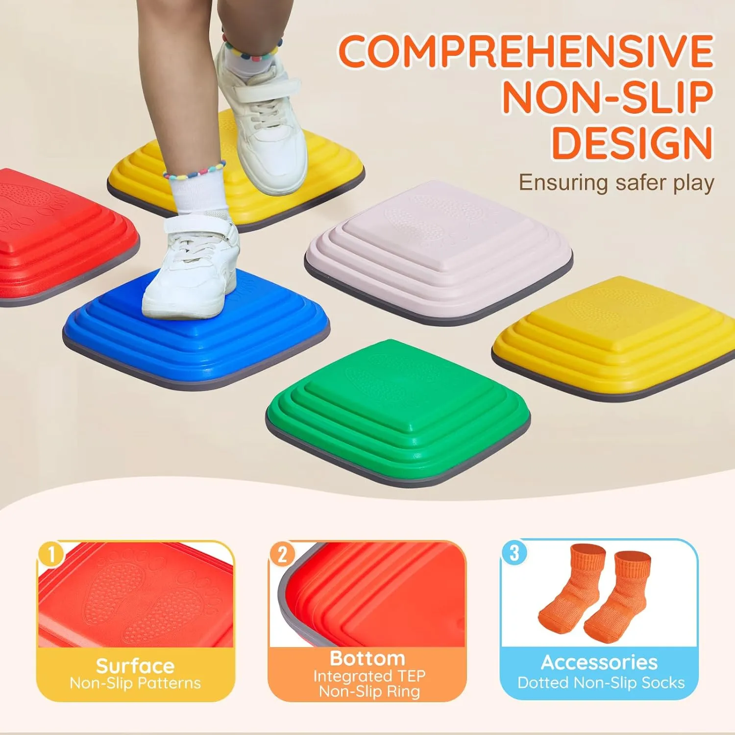 VEVOR Balance Stepping Stones for Kids, 10 PCS, Up to 220 lbs, Non-Slip Toddlers Sensory Stepping Stones, Obstacle Course Coordination Game Toys Indoor or Outdoor Play for Children Aged 3 4 5 6 7 8 