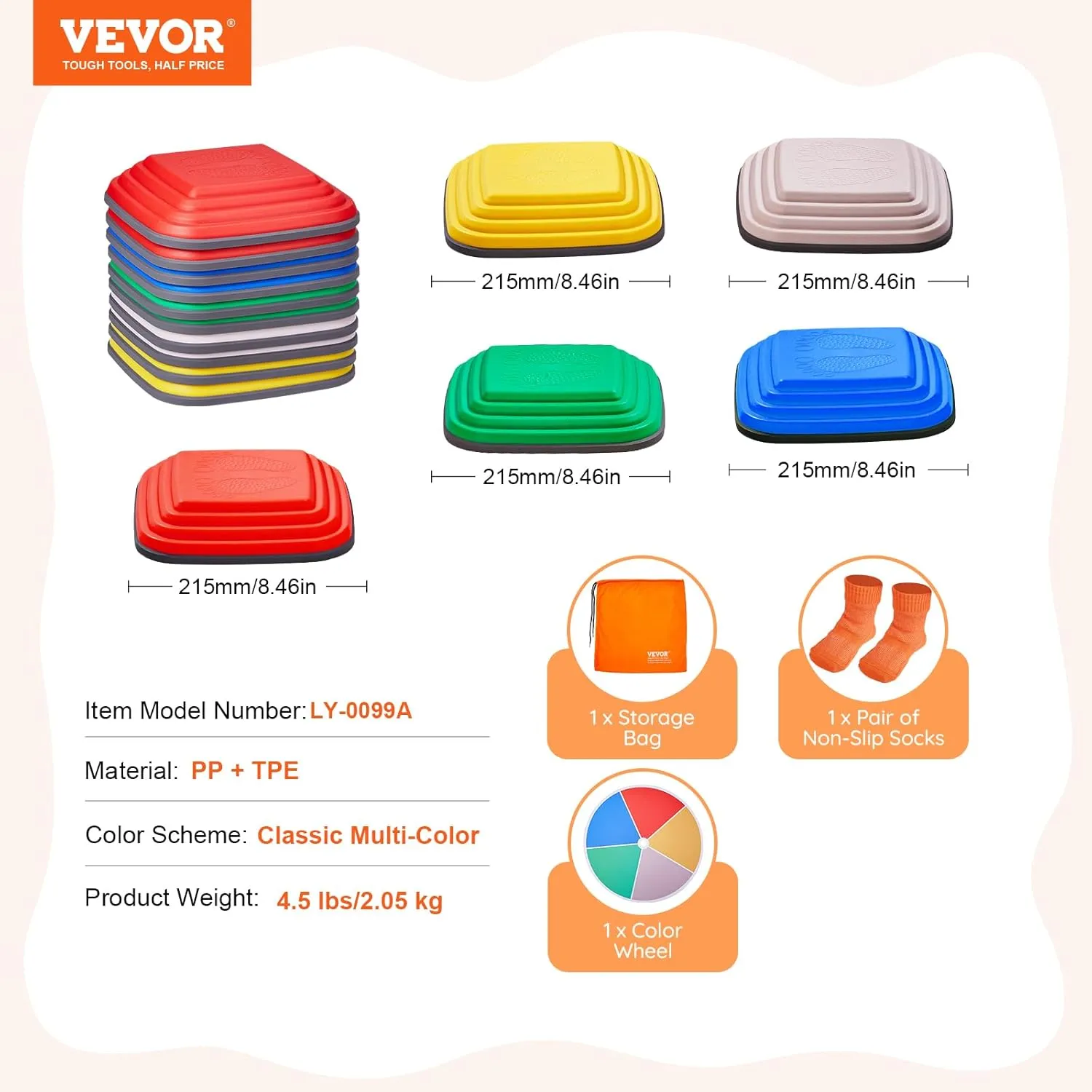 VEVOR Balance Stepping Stones for Kids, 10 PCS, Up to 220 lbs, Non-Slip Toddlers Sensory Stepping Stones, Obstacle Course Coordination Game Toys Indoor or Outdoor Play for Children Aged 3 4 5 6 7 8 