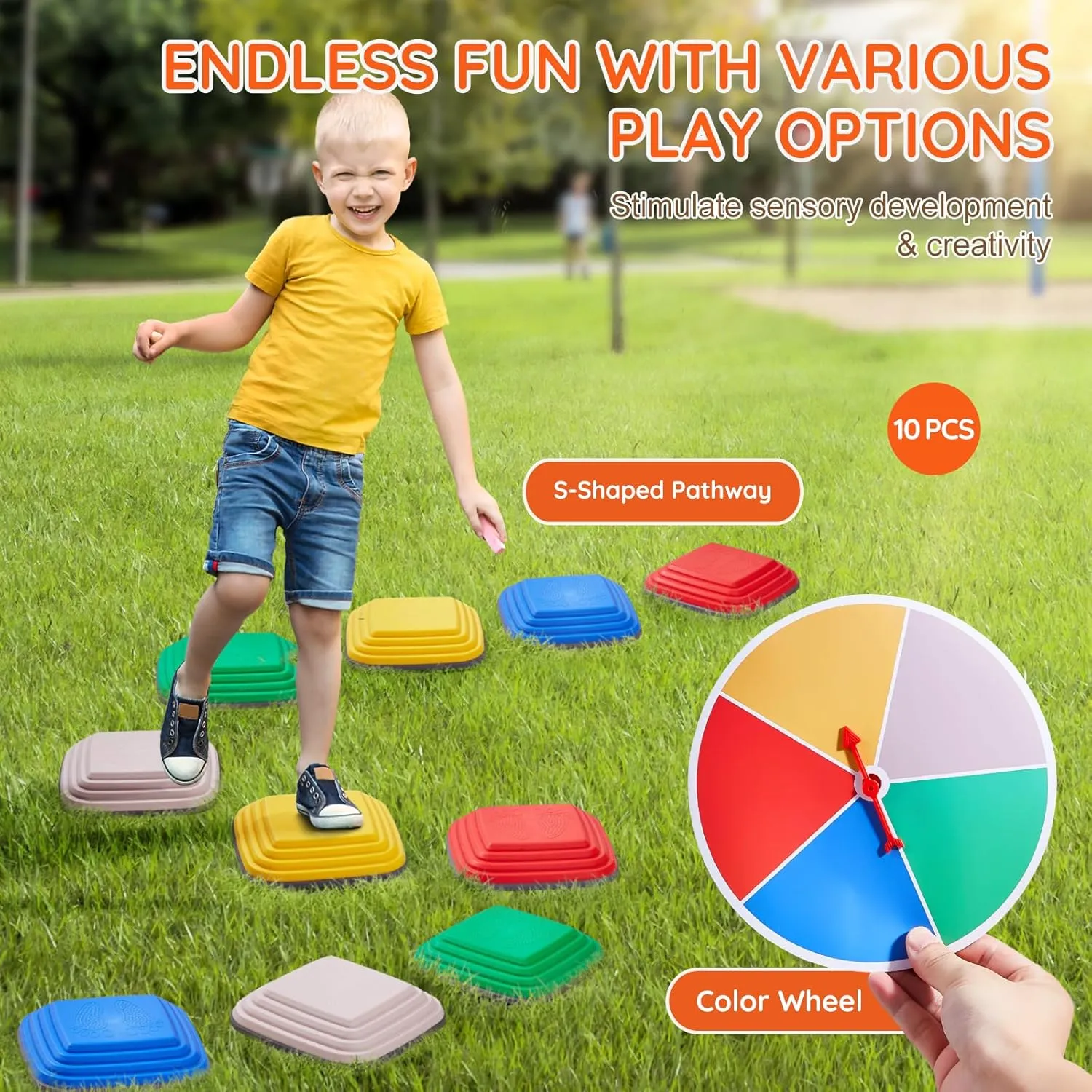 VEVOR Balance Stepping Stones for Kids, 10 PCS, Up to 220 lbs, Non-Slip Toddlers Sensory Stepping Stones, Obstacle Course Coordination Game Toys Indoor or Outdoor Play for Children Aged 3 4 5 6 7 8 