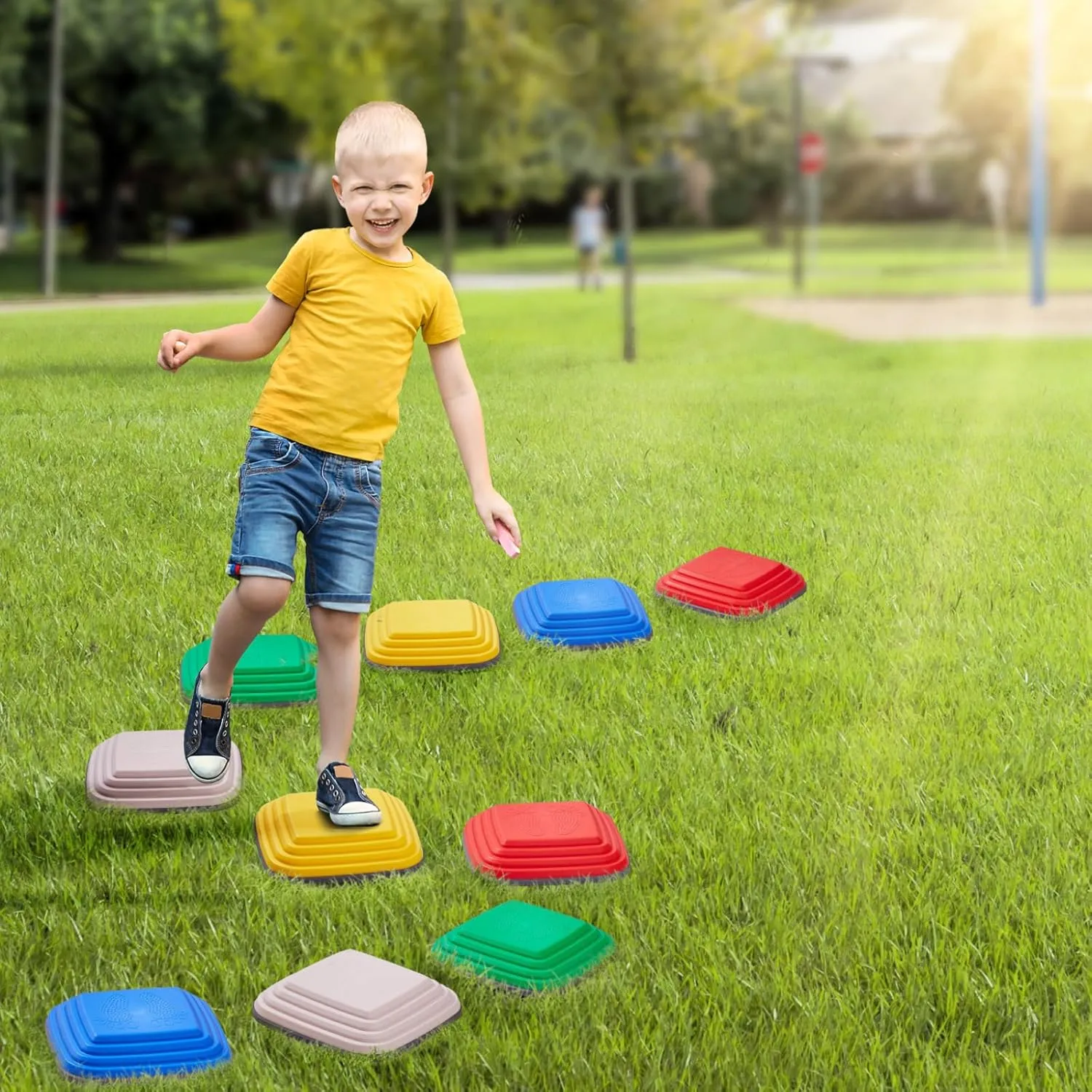 VEVOR Balance Stepping Stones for Kids, 10 PCS, Up to 220 lbs, Non-Slip Toddlers Sensory Stepping Stones, Obstacle Course Coordination Game Toys Indoor or Outdoor Play for Children Aged 3 4 5 6 7 8 