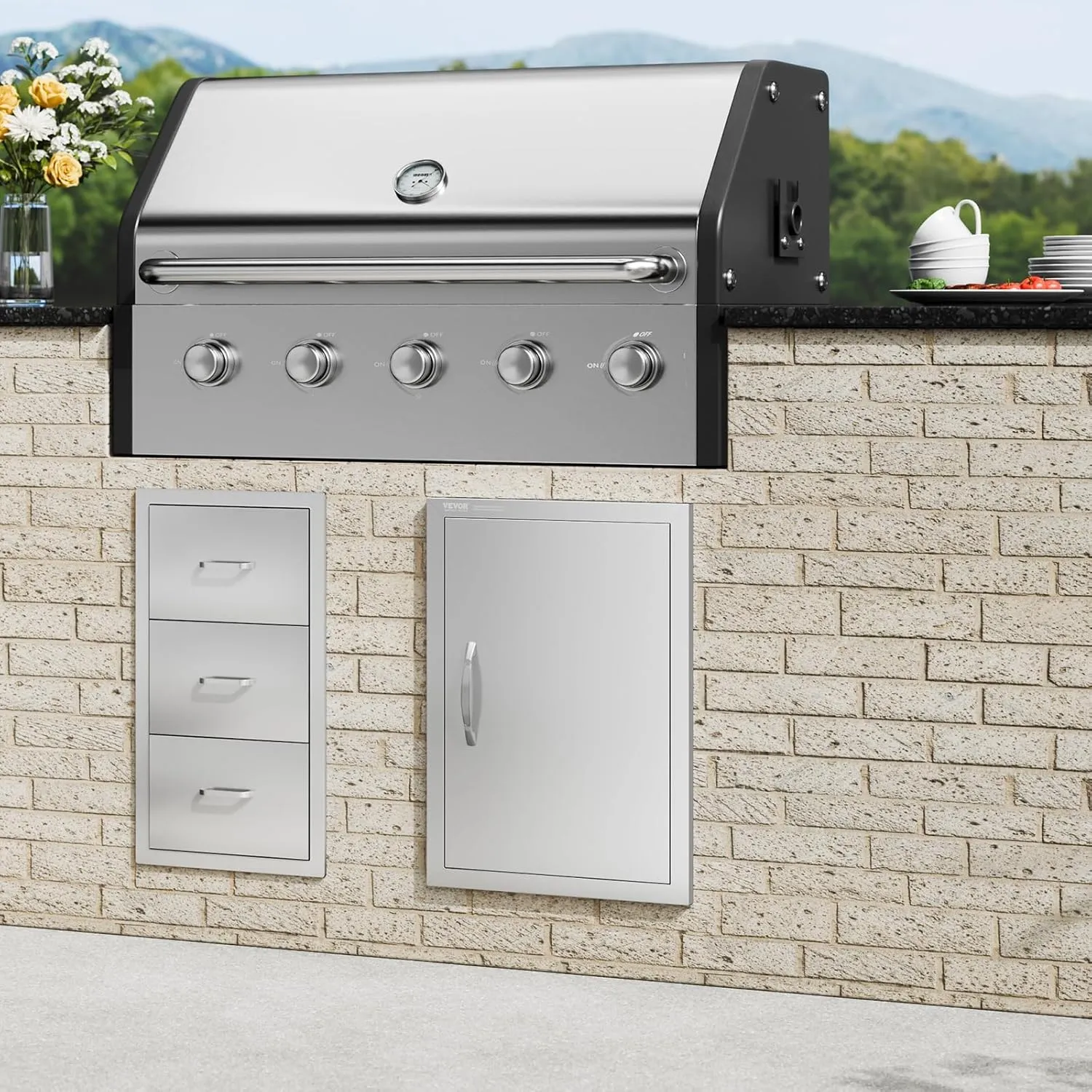 VEVOR BBQ Access Door 17W x 24H Inch, Vertical Single BBQ Door Stainless Steel, Outdoor Kitchen Doors for BBQ Island, Grill Station, Outdoor Cabinet