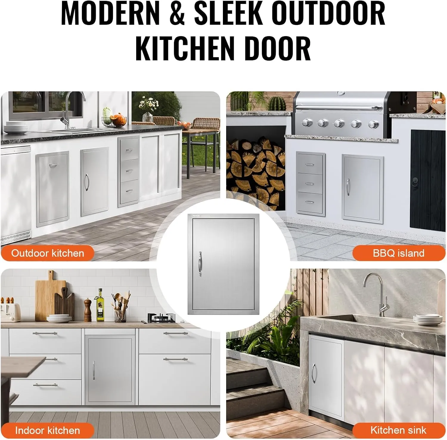 VEVOR BBQ Access Door 17W x 24H Inch, Vertical Single BBQ Door Stainless Steel, Outdoor Kitchen Doors for BBQ Island, Grill Station, Outdoor Cabinet